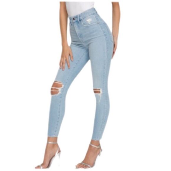 GOOD AMERICAN Good Waist Crop High Rise Skinny Jean Distressed Size 2 26 New - Picture 1 of 16